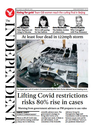 The Independent Newspaper Front Page (UK) for 20 February 2022
