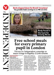 The Independent (UK) Newspaper Front Page for 20 February 2023