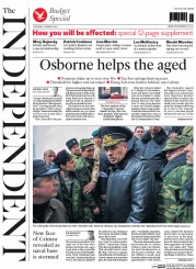 The Independent (UK) Newspaper Front Page for 20 March 2014