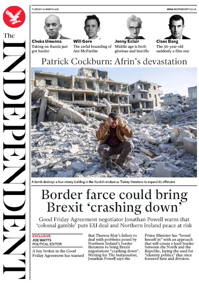 The Independent Newspaper Front Page (UK) for 20 March 2018