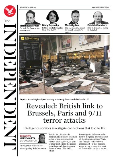 The Independent Newspaper Front Page (UK) for 20 April 2016