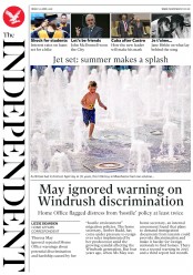 The Independent (UK) Newspaper Front Page for 20 April 2018