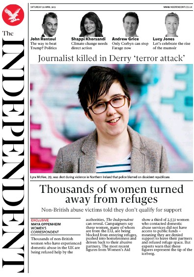The Independent Newspaper Front Page (UK) for 20 April 2019