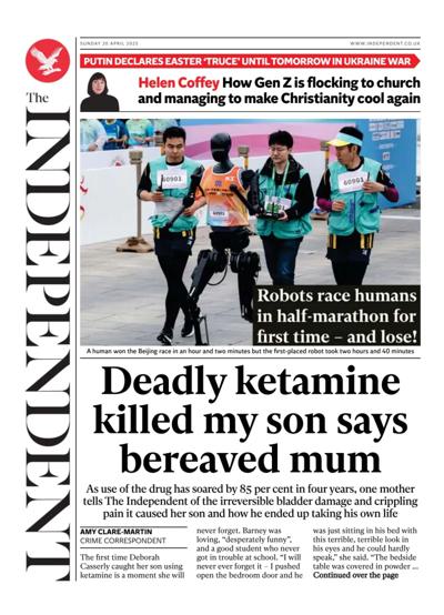 The Independent Newspaper Front Page (UK) for 20 April 2025