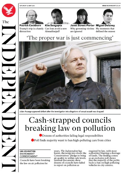 The Independent Newspaper Front Page (UK) for 20 May 2017