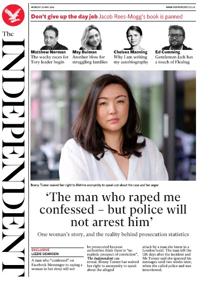 The Independent Newspaper Front Page (UK) for 20 May 2019