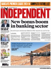 The Independent (UK) Newspaper Front Page for 20 June 2013