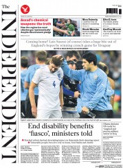 The Independent (UK) Newspaper Front Page for 20 June 2014