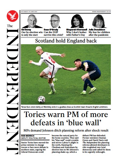 The Independent Newspaper Front Page (UK) for 20 June 2021