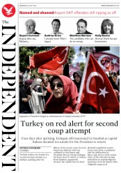 The Independent (UK) Newspaper Front Page for 20 July 2016