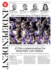 The Independent (UK) Newspaper Front Page for 20 July 2020