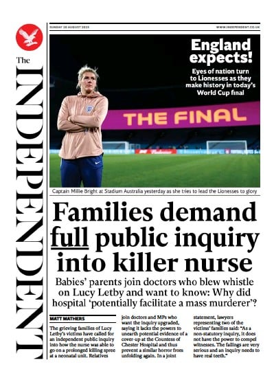 The Independent Newspaper Front Page (UK) for 20 August 2023
