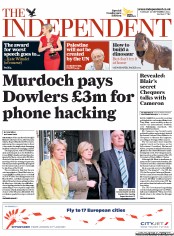 The Independent Newspaper Front Page (UK) for 20 September 2011