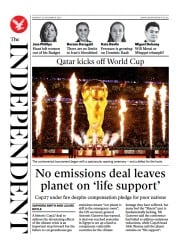 The Independent front page for 21 November 2022