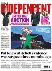 The Independent (UK) Newspaper Front Page for 21 December 2012