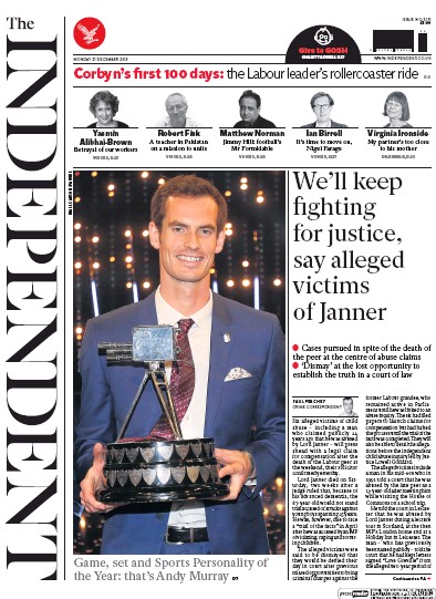 The Independent Newspaper Front Page (UK) for 21 December 2015