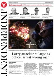 The Independent (UK) Newspaper Front Page for 21 December 2016