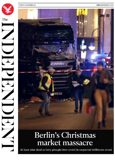 The Independent Newspaper Front Page (UK) for 21 December 2016