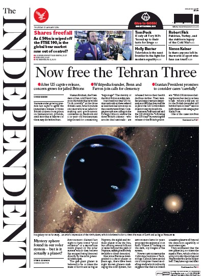 The Independent Newspaper Front Page (UK) for 21 January 2016