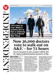 The Independent (UK) Newspaper Front Page for 21 February 2023