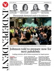 The Independent (UK) Newspaper Front Page for 21 March 2021