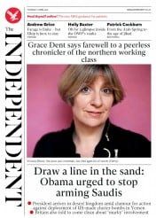 The Independent (UK) Newspaper Front Page for 21 April 2016