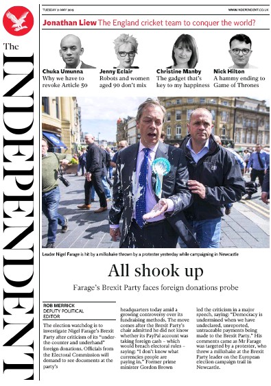 The Independent Newspaper Front Page (UK) for 21 May 2019