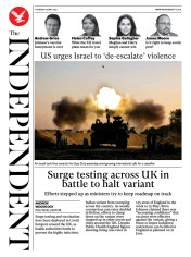 The Independent (UK) Newspaper Front Page for 21 May 2021