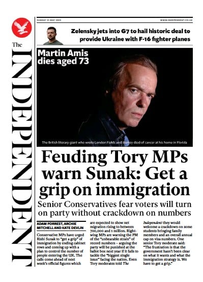 The Independent Newspaper Front Page (UK) for 21 May 2023