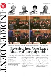 The Independent (UK) Newspaper Front Page for 21 June 2016