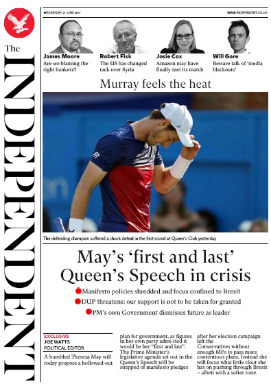 The Independent Newspaper Front Page (UK) for 21 June 2017