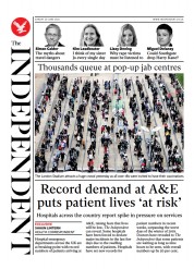 The Independent (UK) Newspaper Front Page for 21 June 2021