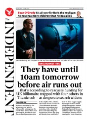 The Independent (UK) Newspaper Front Page for 21 June 2023