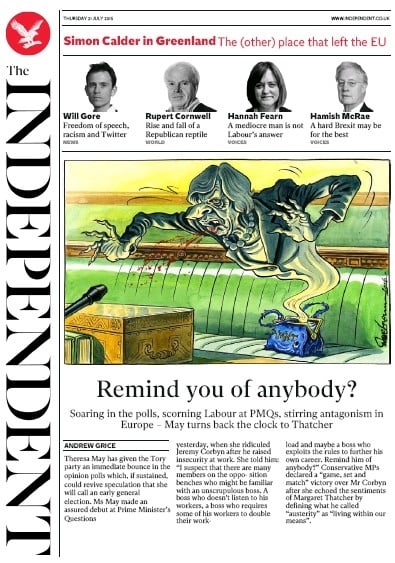 The Independent Newspaper Front Page (UK) for 21 July 2016