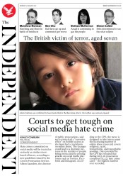 The Independent (UK) Newspaper Front Page for 21 August 2017