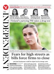The Independent (UK) Newspaper Front Page for 21 August 2022