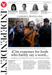 The Independent (UK) Newspaper Front Page for 21 September 2017