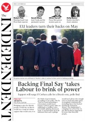 The Independent (UK) Newspaper Front Page for 21 September 2018