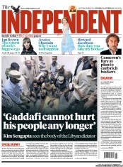The Independent Newspaper Front Page (UK) for 22 October 2011