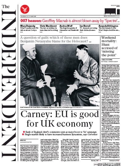 The Independent Newspaper Front Page (UK) for 22 October 2015