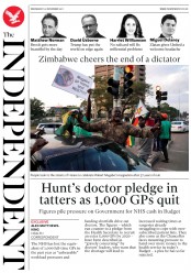 The Independent (UK) Newspaper Front Page for 22 November 2017