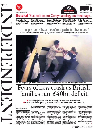 The Independent Newspaper Front Page (UK) for 22 December 2015