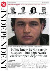 The Independent (UK) Newspaper Front Page for 22 December 2016