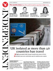 The Independent (UK) Newspaper Front Page for 22 December 2020