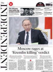 The Independent (UK) Newspaper Front Page for 22 January 2016