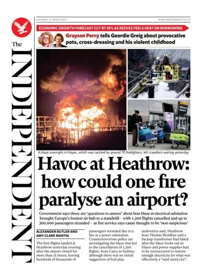 The Independent Newspaper Front Page (UK) for 22 March 2025