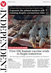 The Independent (UK) Newspaper Front Page for 22 April 2020