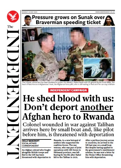 The Independent Newspaper Front Page (UK) for 22 May 2023