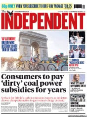 The Independent (UK) Newspaper Front Page for 22 July 2013