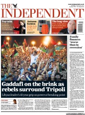 The Independent Newspaper Front Page (UK) for 22 August 2011